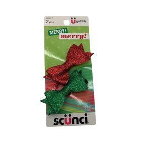 Scunci Christmas Glitter Hair Clips 2pcs Red & Green Holiday Accessories Bow